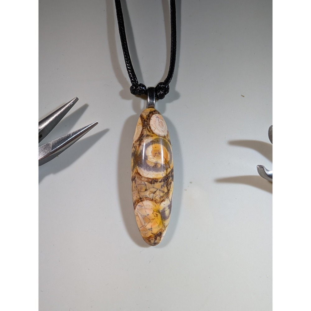 Birdseye Jasper Stone Pendant Necklace‎ Adjustable Black Cord Earthy Gemstone